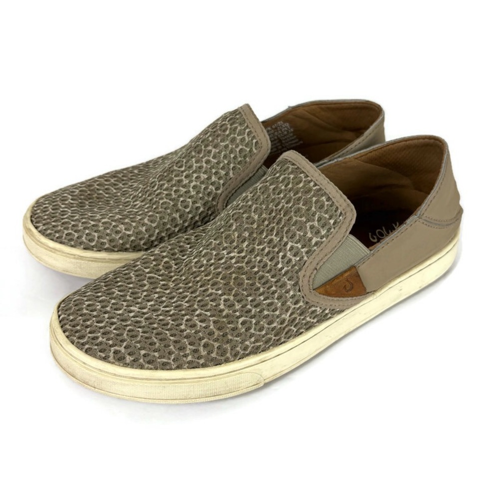 OluKai Pehuea Mesh Slip-On Drop-In Heel Sneakers in Beige